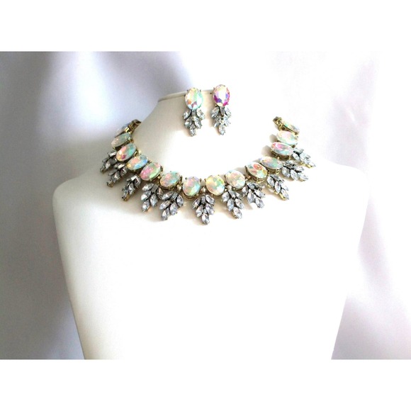 Silver AB choker necklace set, wedding bridal MOB prom  party formal necklace - Picture 1 of 9